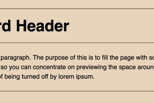 Card component example. Large black heading says Card Header. There is a border between the header and a paragraph of placeholder text.