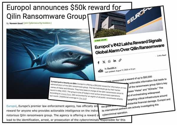 Europol says Telegram post about 50,000 Qilin ransomware award is fake