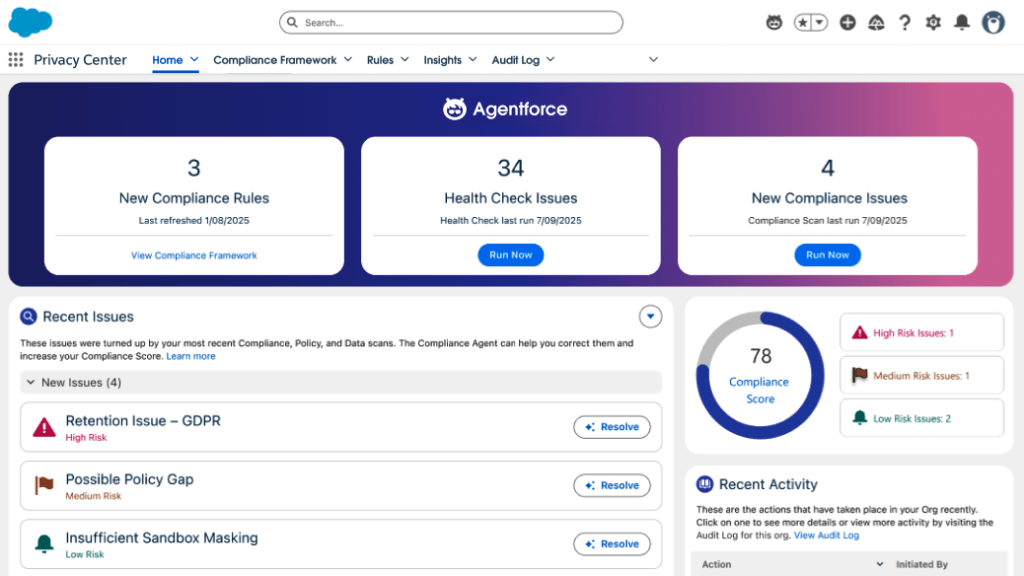 Beispielbild 2 Agentforce im Privacy Center