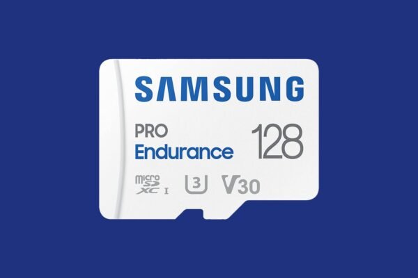 Samsung Pro Endurance Micro SD Card on blue backdrop