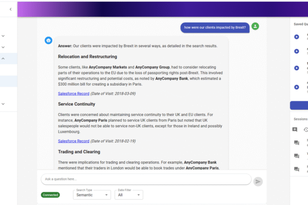 Client IQ interface with question and answer