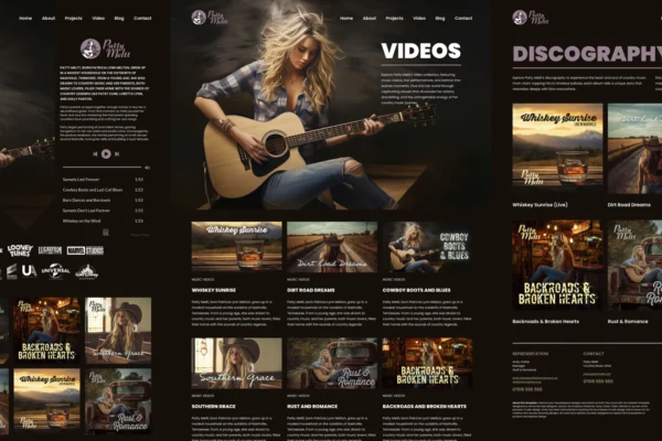 A series of three desktop-sized screenshots from Patty Meltt's website.