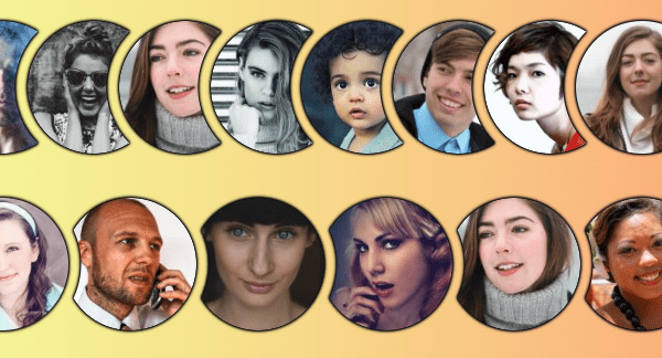 Two rows of circular avatar images. The images overlap with one another. The first row has eight images; the second row has six images.
