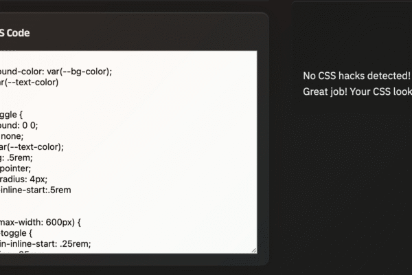 Screenshot of a CSS audit using Stu Robson's ReliCSS tool. No issues are found.