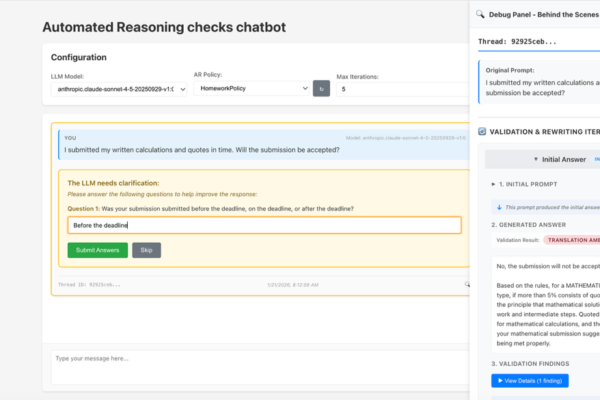 Figure 1 - Chat interface with debug panel